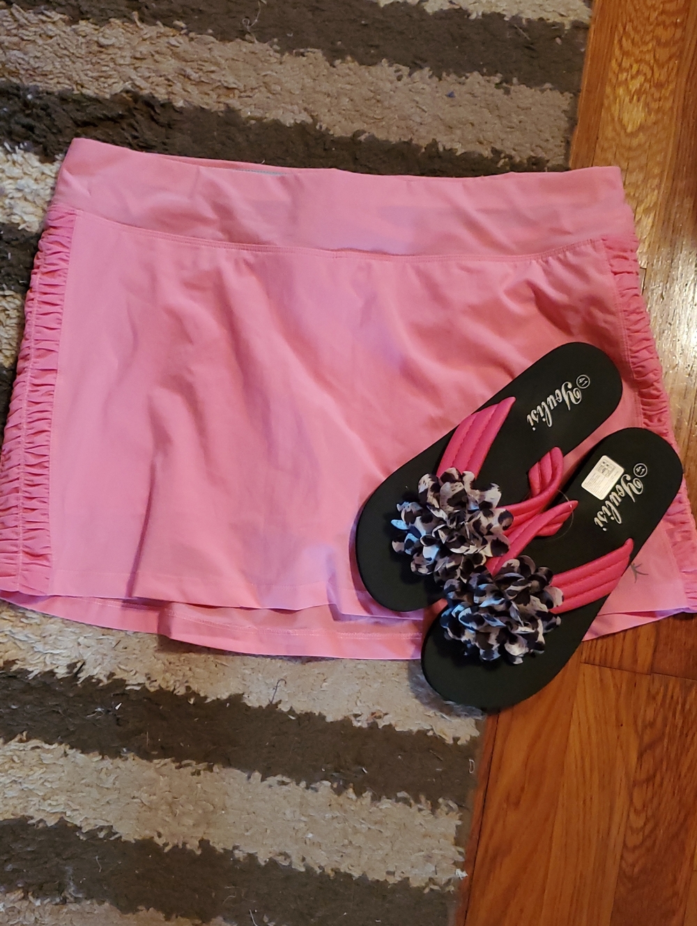 Athletic Skirt &  Floral Flip Flops